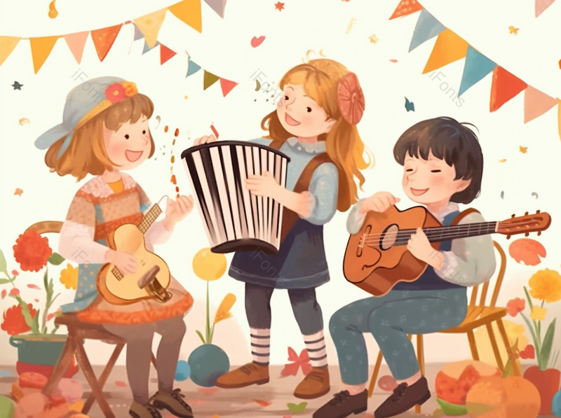 儿童节小朋友演奏音乐会可爱风插画手绘背景图,插画/手绘图,插画/手绘图库,插画/手绘图下载,插画/手绘